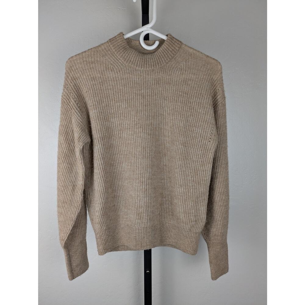 Quince tan Merino Wool Alpaca Blend Pullover Sweater pointelle detail
